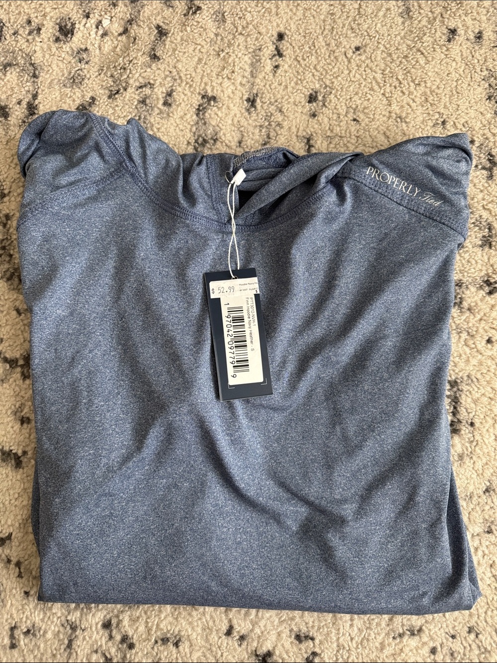 Properly Tied Men’s Performance Hoodie in Heather Navy